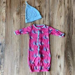 Kickee Pants Baby Girl Pajama Gown Converter with Knot Hat